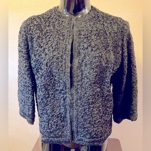 Vintage 50s Mid Century Black Ribbon Cropped Dress Jacket with Silk Lining